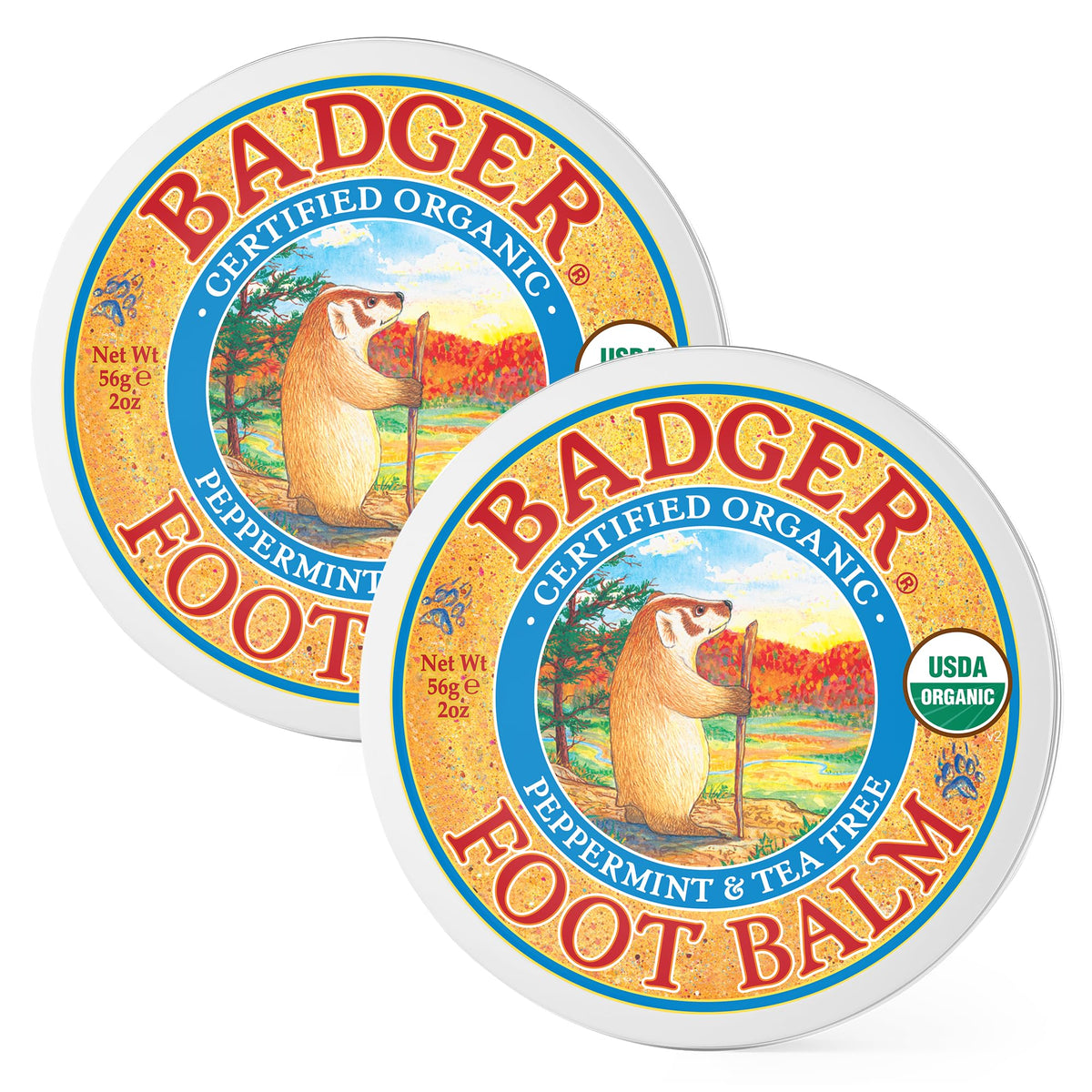 Badger front tin showing compact organic balm and portability benefit