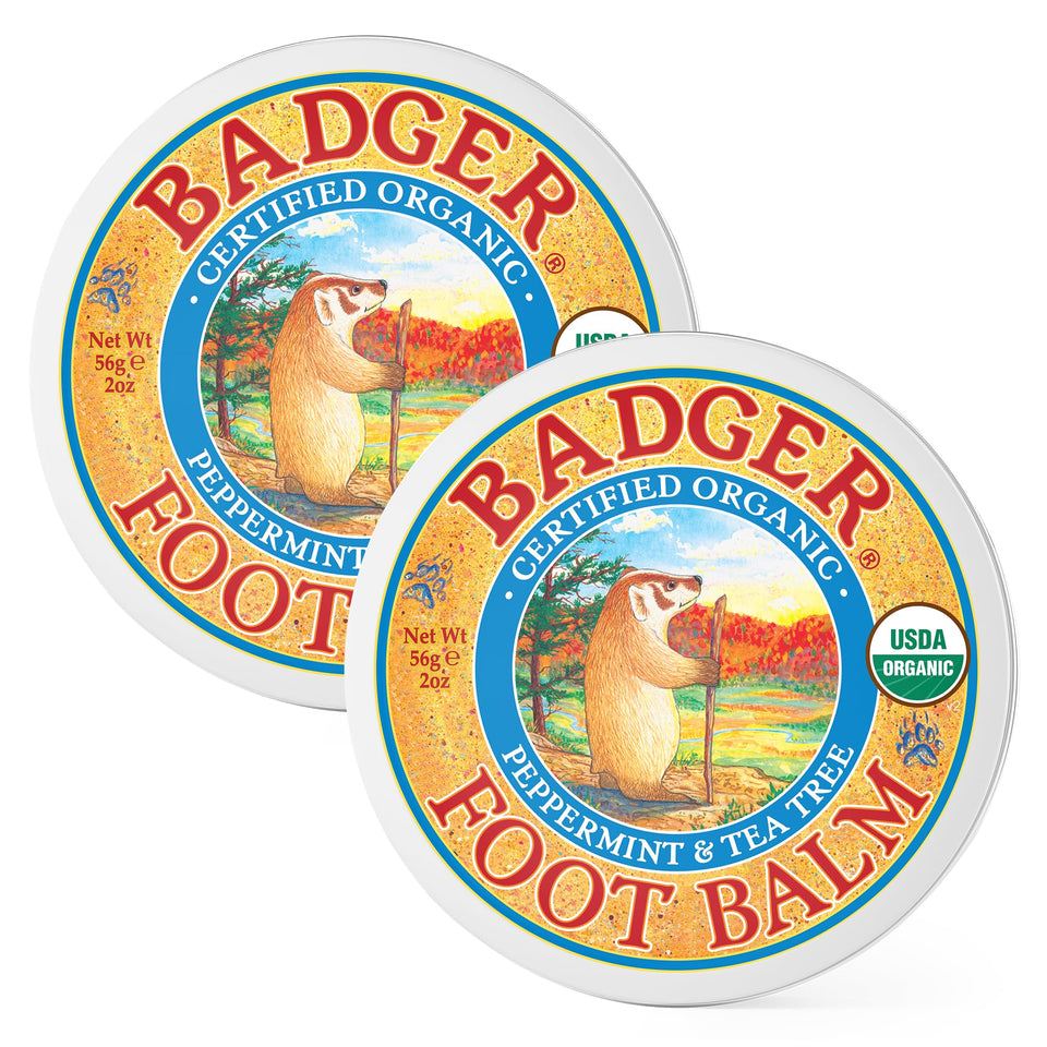 Badger front tin showing compact organic balm and portability benefit