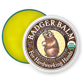 Badger front tin view showing label and recycled metal packaging benefit