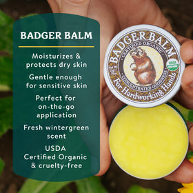 Badger open tin texture of balm illustrating rich, creamy moisturizing benefit