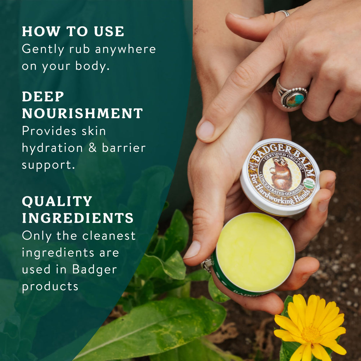 Badger with measurement next to common objects showing portable 2 oz benefit