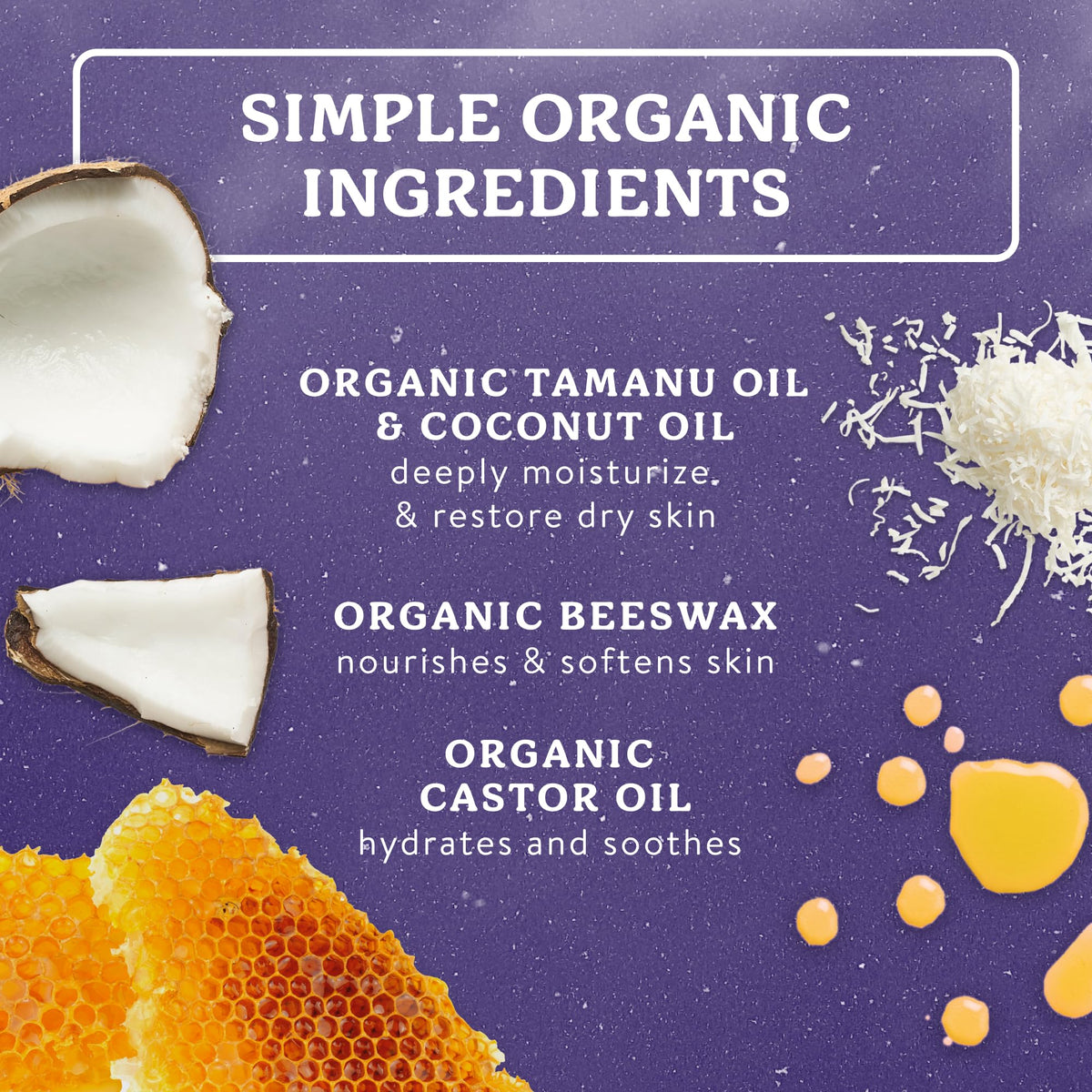 Badger ingredients display tamanu and coconut oils, organic nourishment benefit