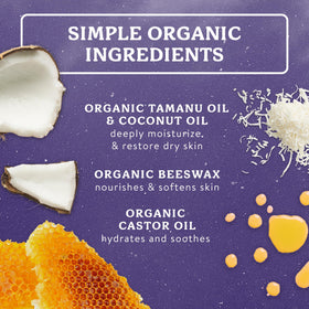 Badger ingredients display tamanu and coconut oils, organic nourishment benefit