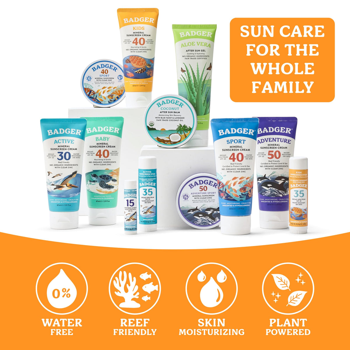 Badger ingredients label close-up emphasizing organic, reef-safe formula