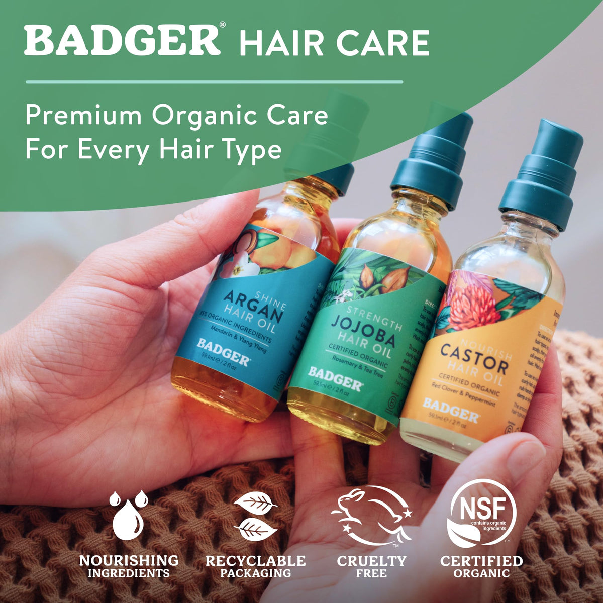 Badger application demo massaging oil into scalp for soothing relief