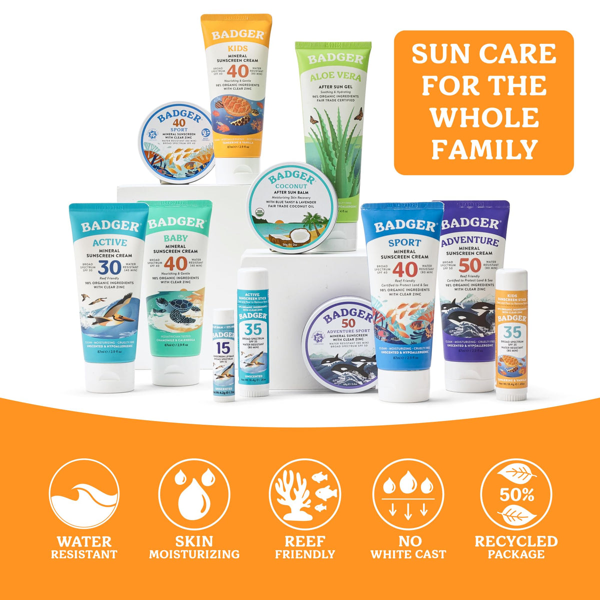 Family at the beach using Badger sunscreen for reef-safe outdoor play