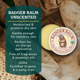 Badger open tin close-up displaying thick balm texture for long-lasting moisture