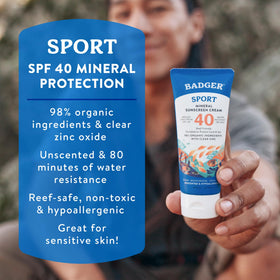Badger close-up texture of sunscreen showing quick-absorbing benefit