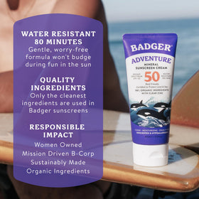 Badger packaging showing 50% PCR tube and sustainable material callout