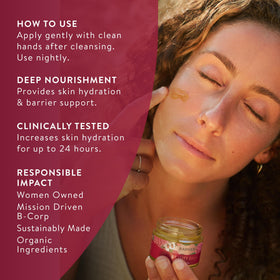 Badger rose beauty balm massaged into hands showing immediate skin softness