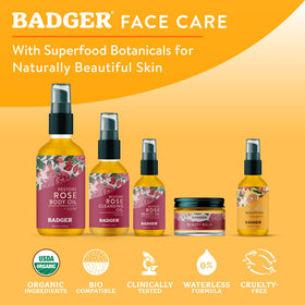 Badger ingredient display of jojoba baobab seabuckthorn highlighting natural benefits