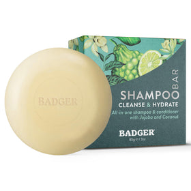 Badger shampoo bar front packaging showing size and vegan badge for easy identification