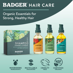 Badger shampoo bar producing lather in wet hands demonstrating cleansing performance
