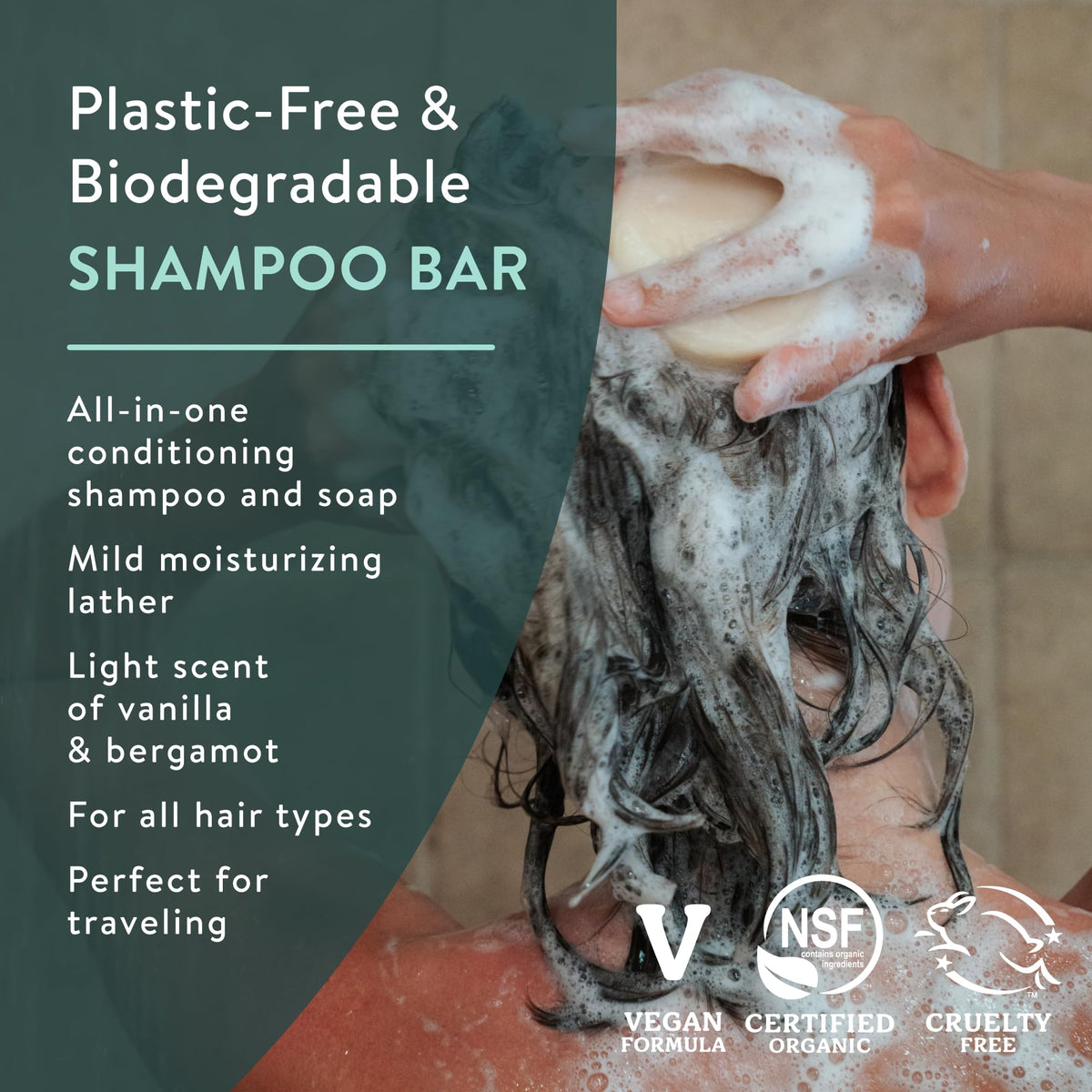 Badger shampoo bar texture close-up highlighting smooth solid surface and conditioning oils