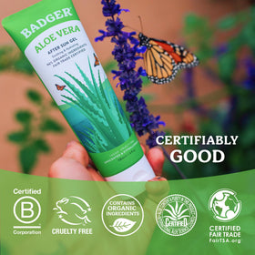 Badger 4 fl oz tube beside ruler showing compact travel-friendly size benefit