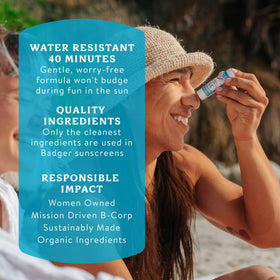 Badger stick label showing reef-safe badge and zinc oxide mineral protection