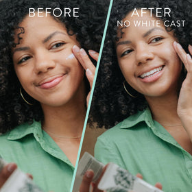 Badger sunscreen layered under makeup showing non-greasy finish benefit