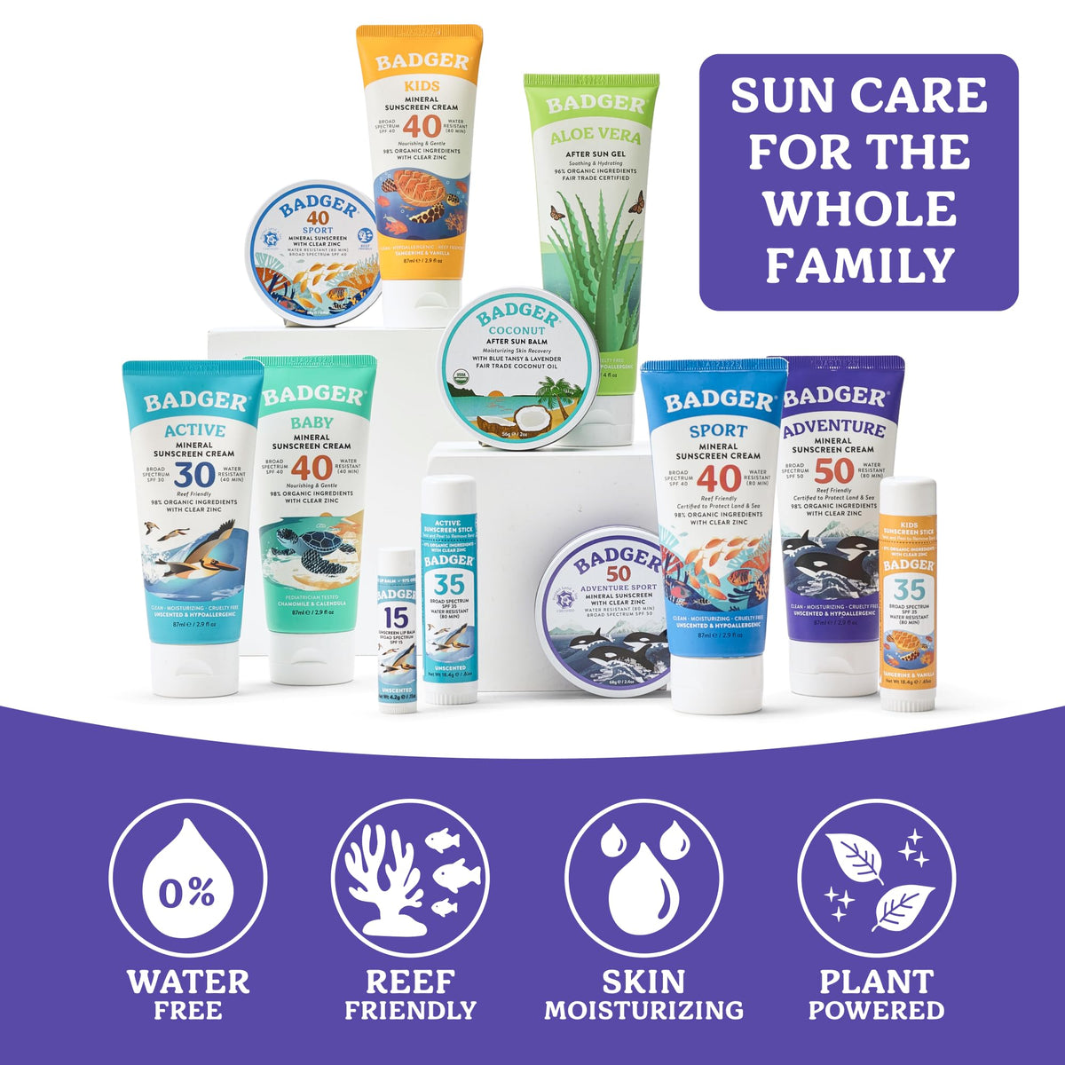 Badger sunscreen in beach surf scene protecting skin while active