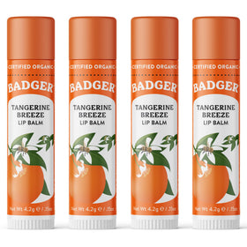 Badger lip balm front packaging showing bright tangerine label and value pack