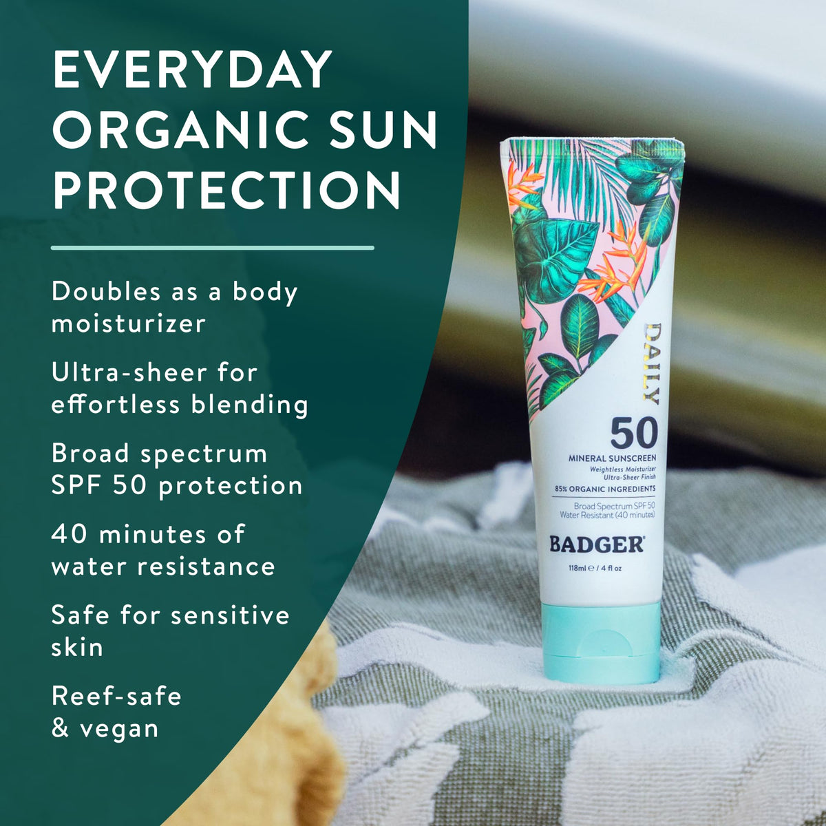Badger texture close-up of zinc lotion highlighting lightweight absorption benefit