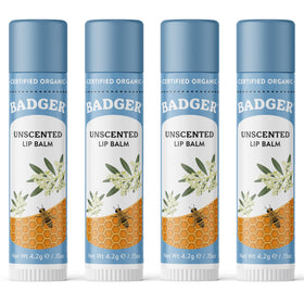 Badger unscented lip balm front view showing tube and cap, gentle protection