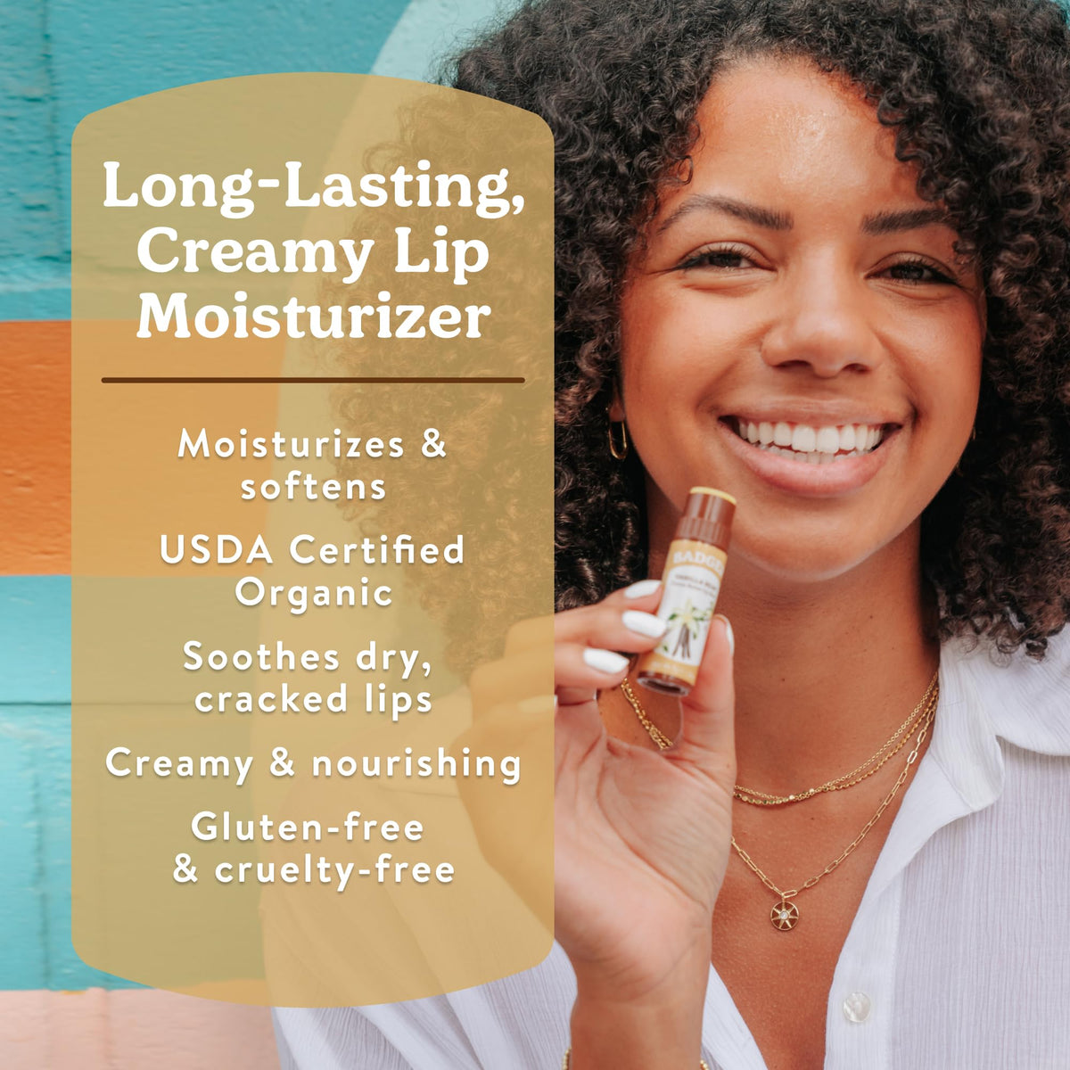 Badger close-up of creamy cocoa butter texture highlighting smooth glide and rich hydration benefit