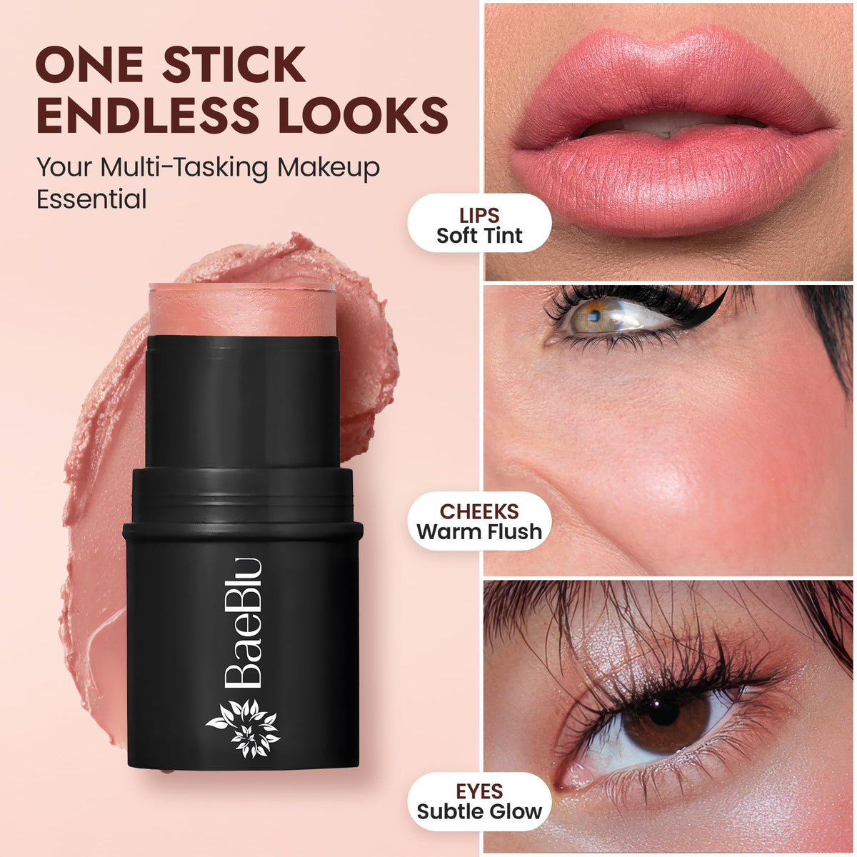 BaeBlu eye swatch on lid illustrating buildable shimmer and long-wear benefit