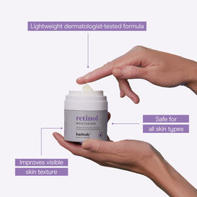 Baebody cream being applied to hand showing easy spreadability and hydration
