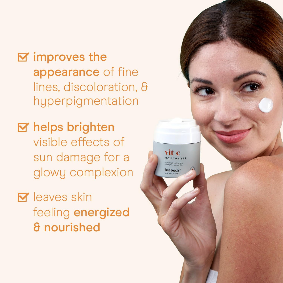 Baebody cream texture close-up displaying lightweight hydration and smooth finish