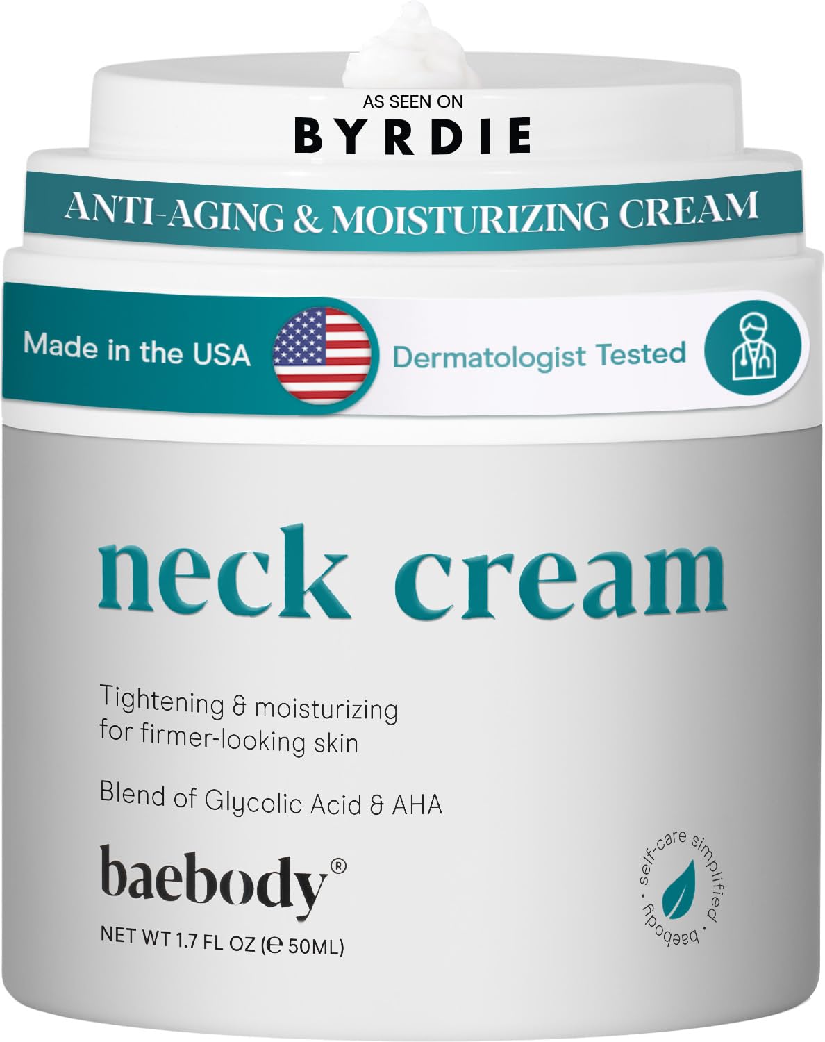Baebody front packaging showing the neck cream and size benefit