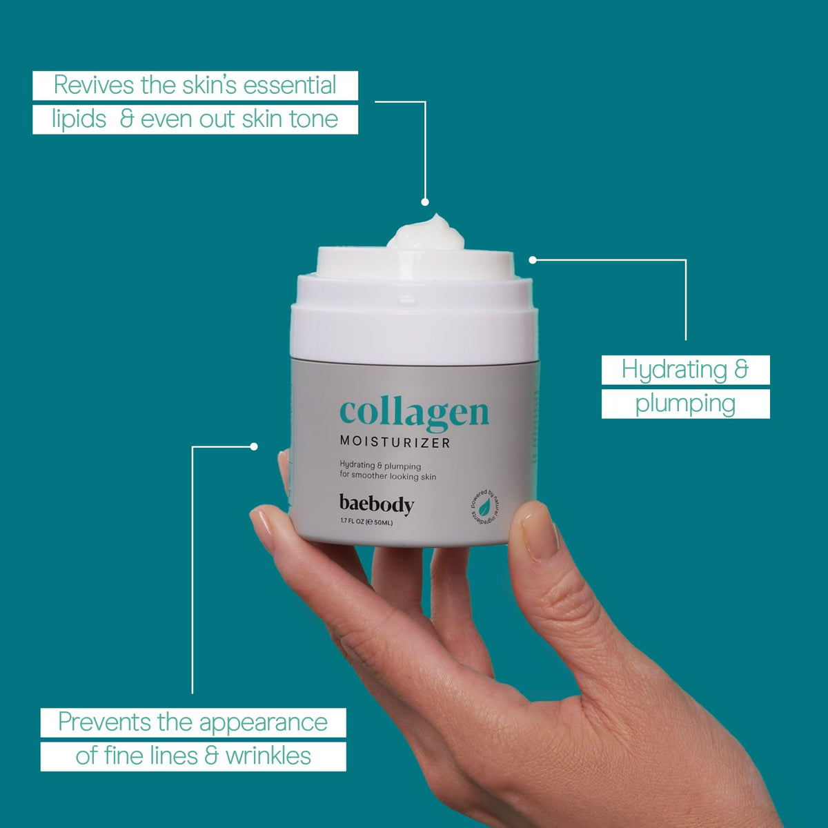 Baebody 1.7 fl oz size comparison highlighting travel-friendly jar