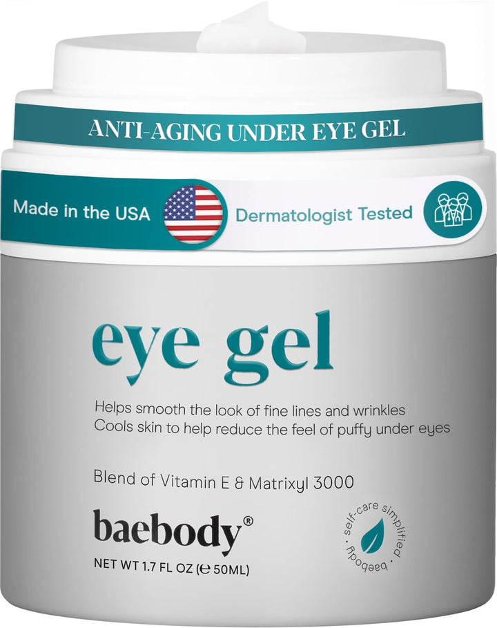 Baebody front packaging showing jar and branding, promotes refreshed eyes