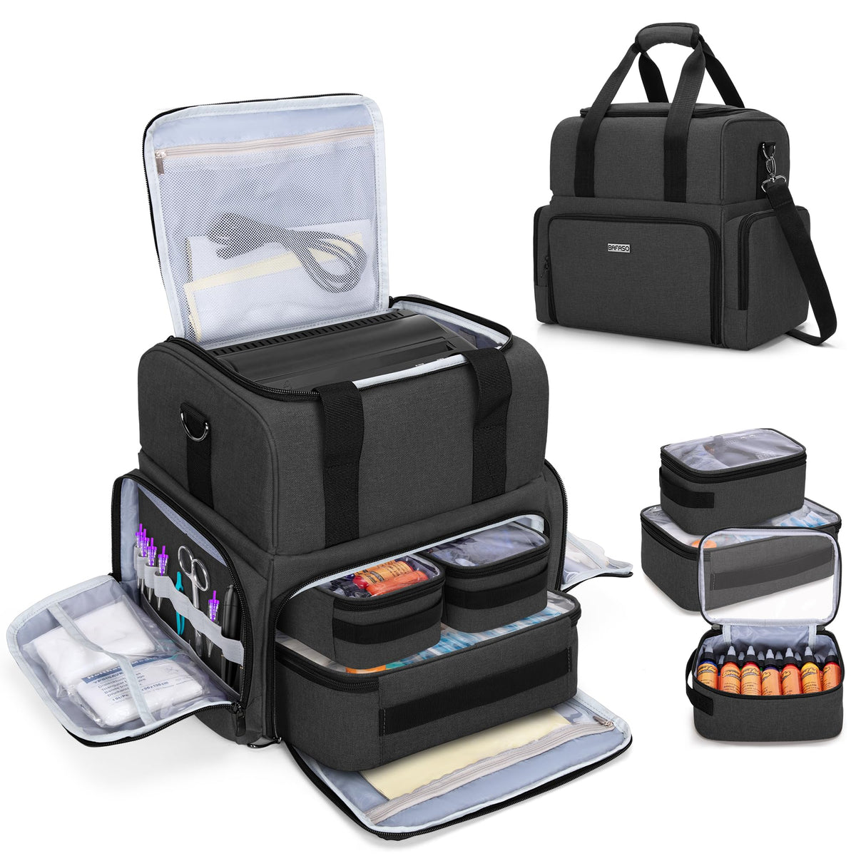 BAFASO front exterior of black tattoo case showing durable shell and zipper protection