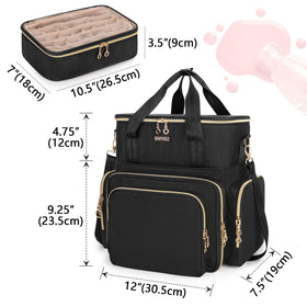 BAFASO side and front pockets storing powders, brushes, and nail tools