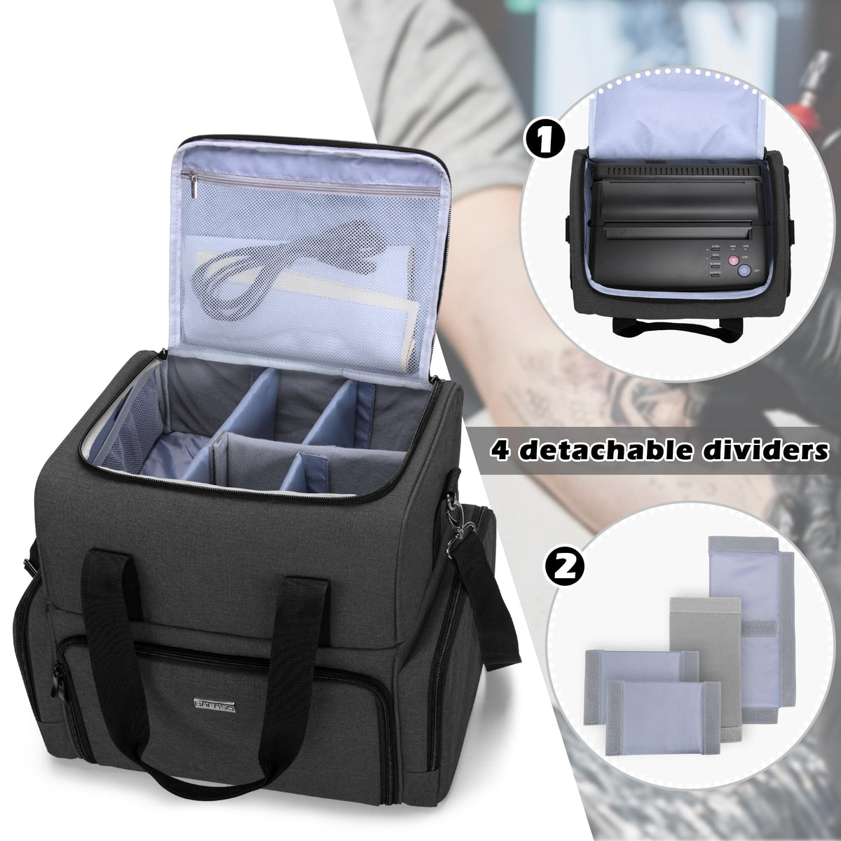BAFASO open top compartment holding a stencil printer secured by padded dividers for protection