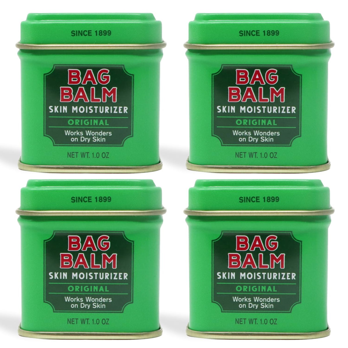 Bag Balm 1oz tin front view shows classic label and portable protection