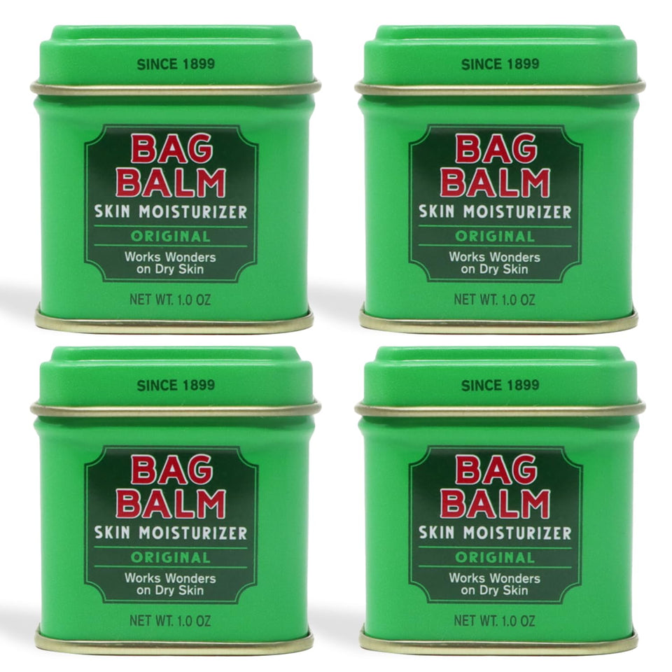 Bag Balm 1oz tin front view shows classic label and portable protection