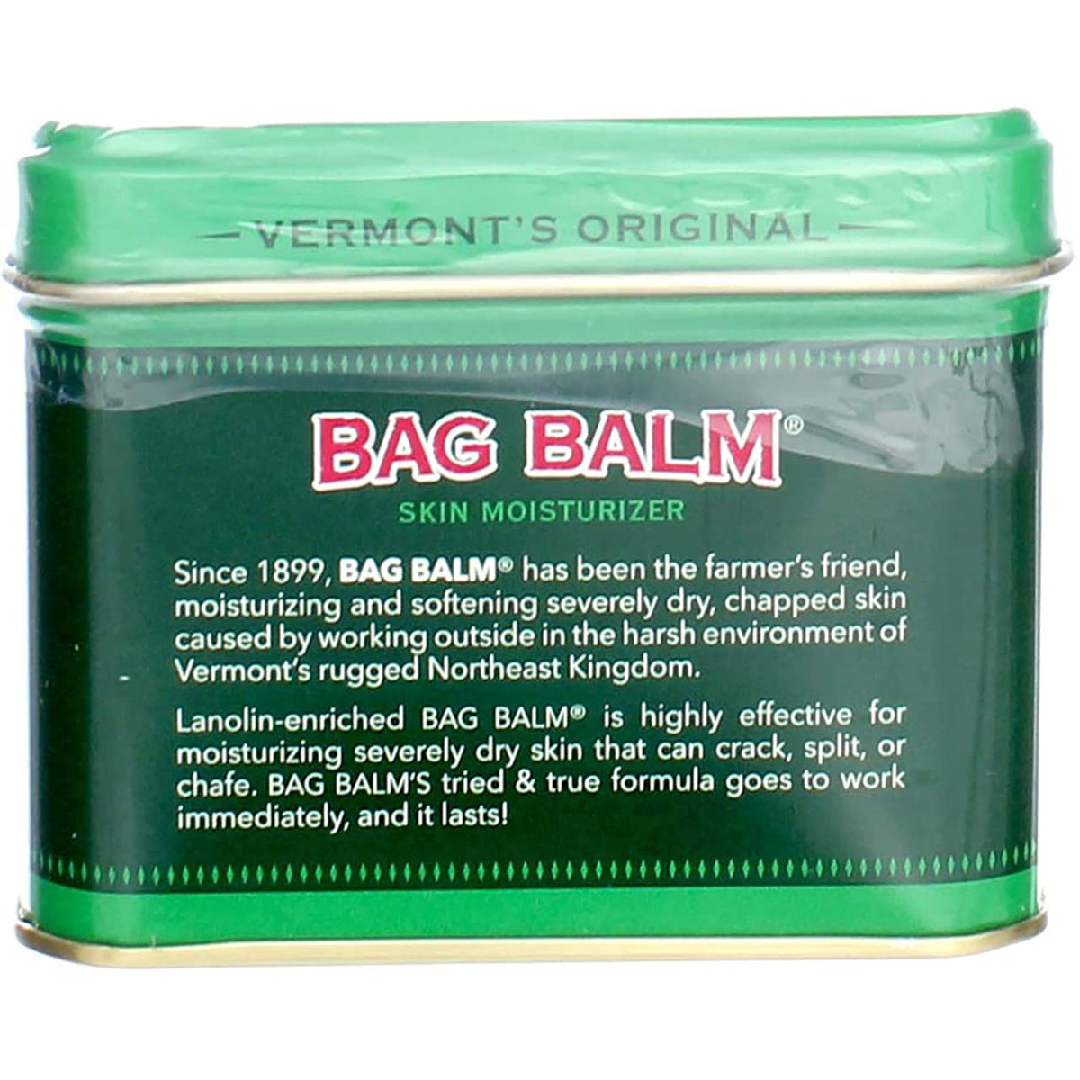Bag Balm tin beside ruler showing size and portability benefit