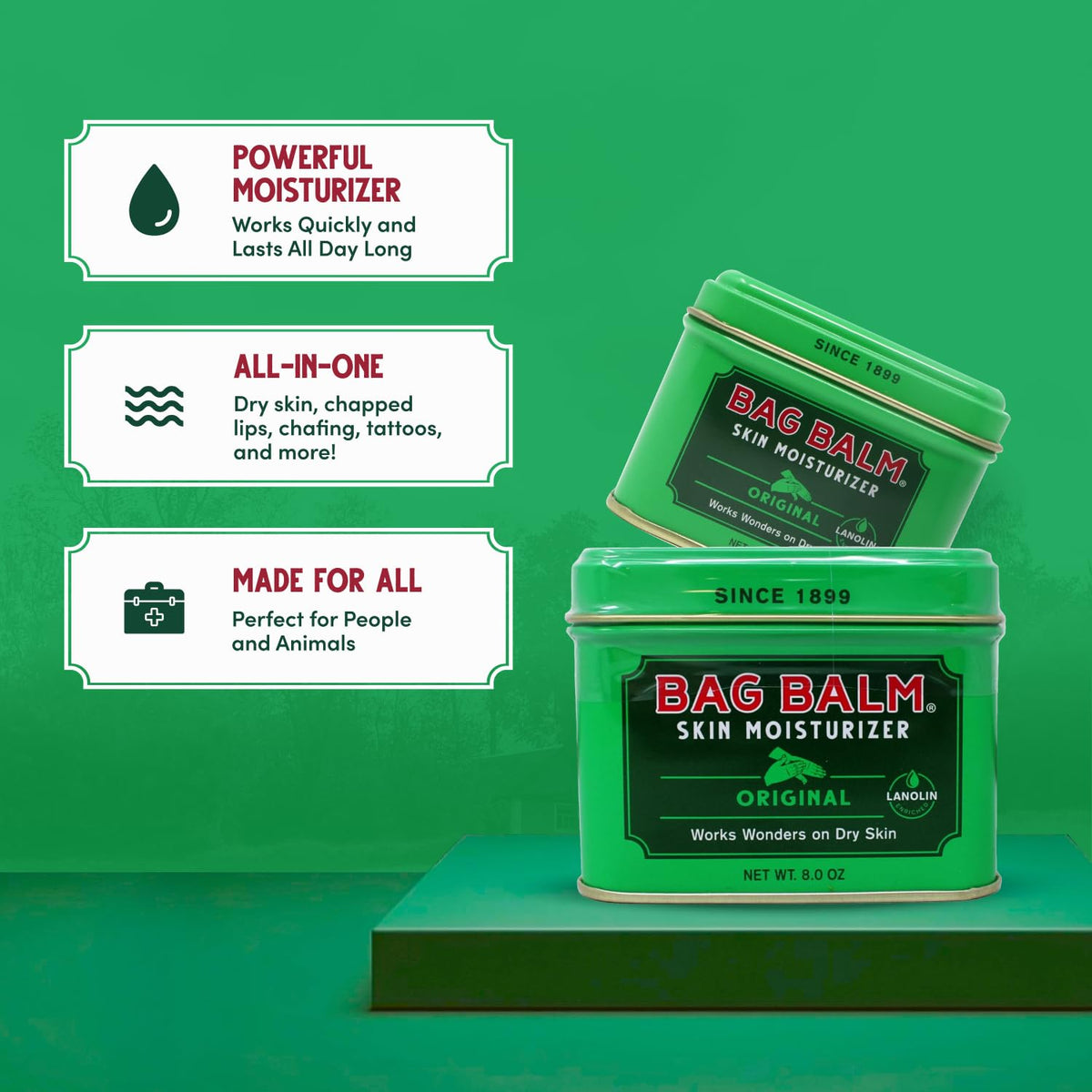 Applying Bag Balm to dry hands demonstrating immediate moisturizing benefit