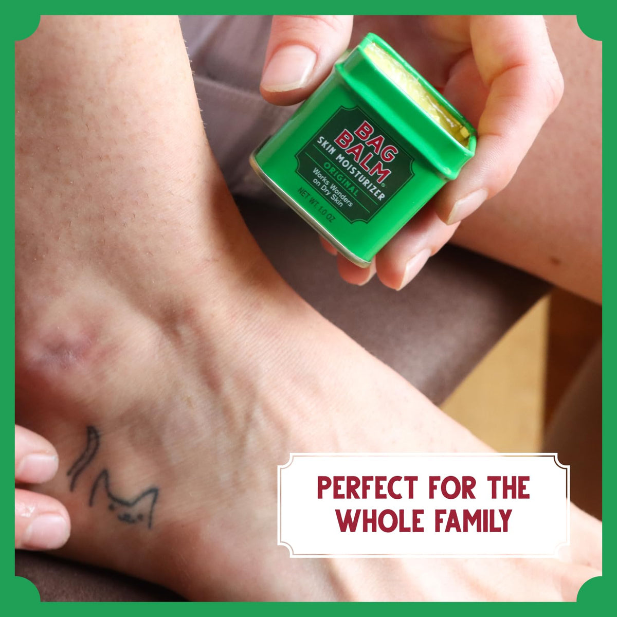 Four Bag Balm tins staged in lifestyle scene for everyday use