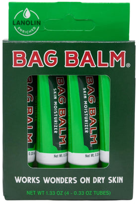 Bag Balm front packaging showing four gift tubes and brand for easy gifting