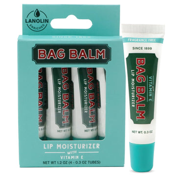 Bag Balm front packaging showing four tubes and brand clarity