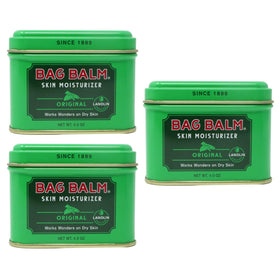 Bag Balm front tin showing brand and 4 oz size, soothing relief visible