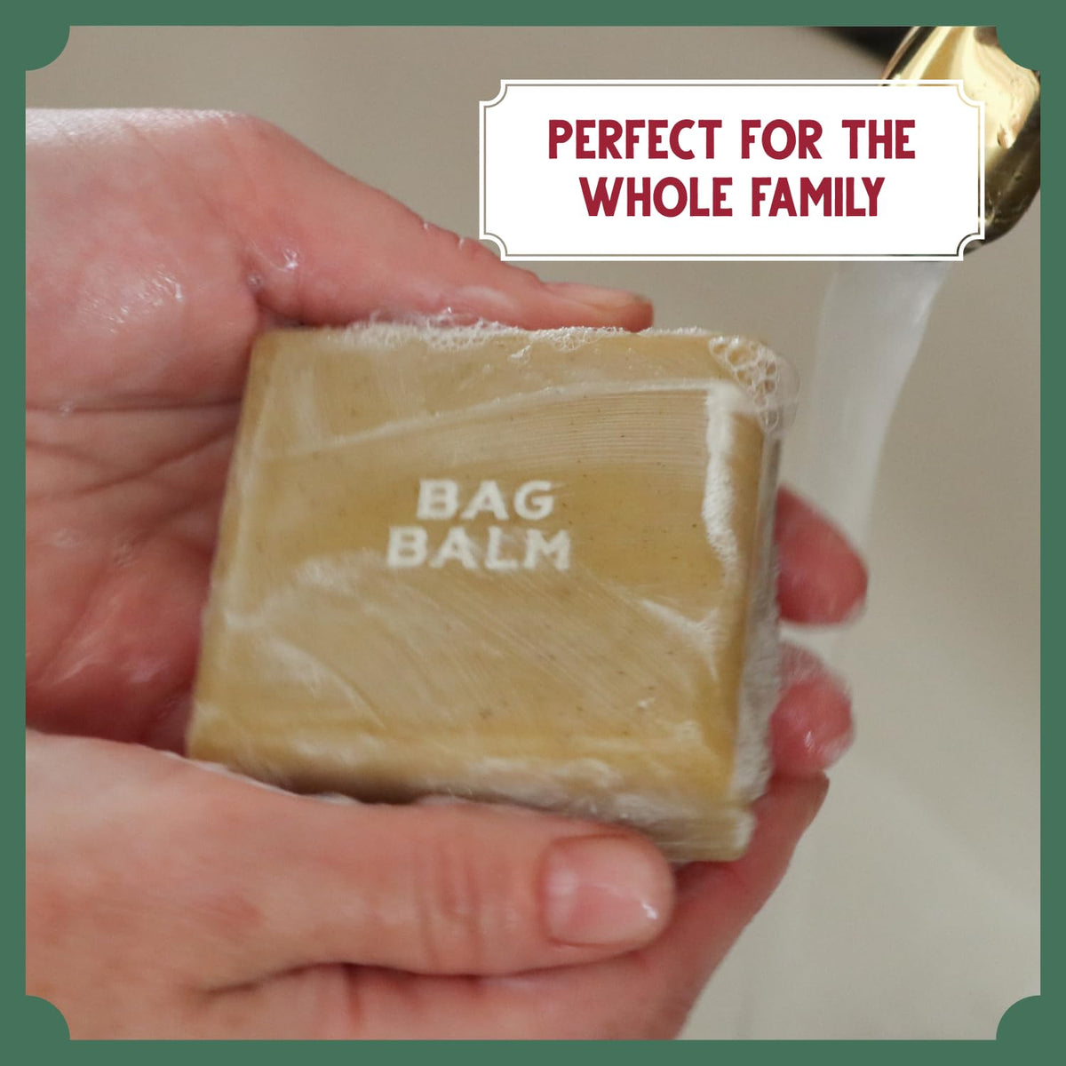 Bag Balm soap in shower scene offering refreshing rosemary mint benefit