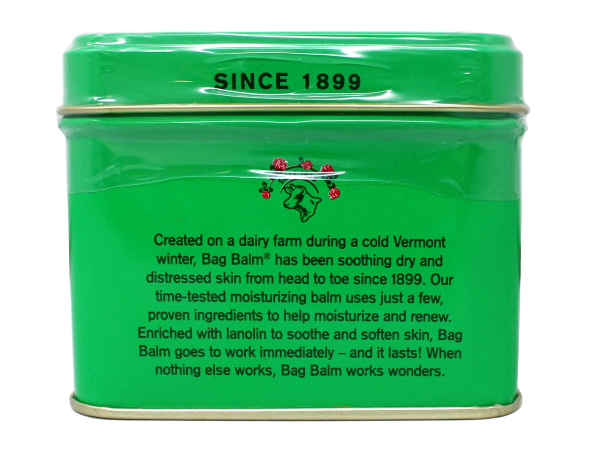 Close-up of Bag Balm ingredients label showing brand transparency and simple formula