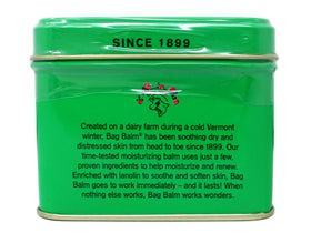 Close-up of Bag Balm ingredients label showing brand transparency and simple formula