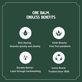 Bag Balm label ingredients closeup highlighting shea and jojoba, gentle formula