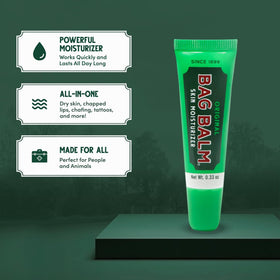 Bag Balm lip application in hand demonstrating quick relief and portable convenience