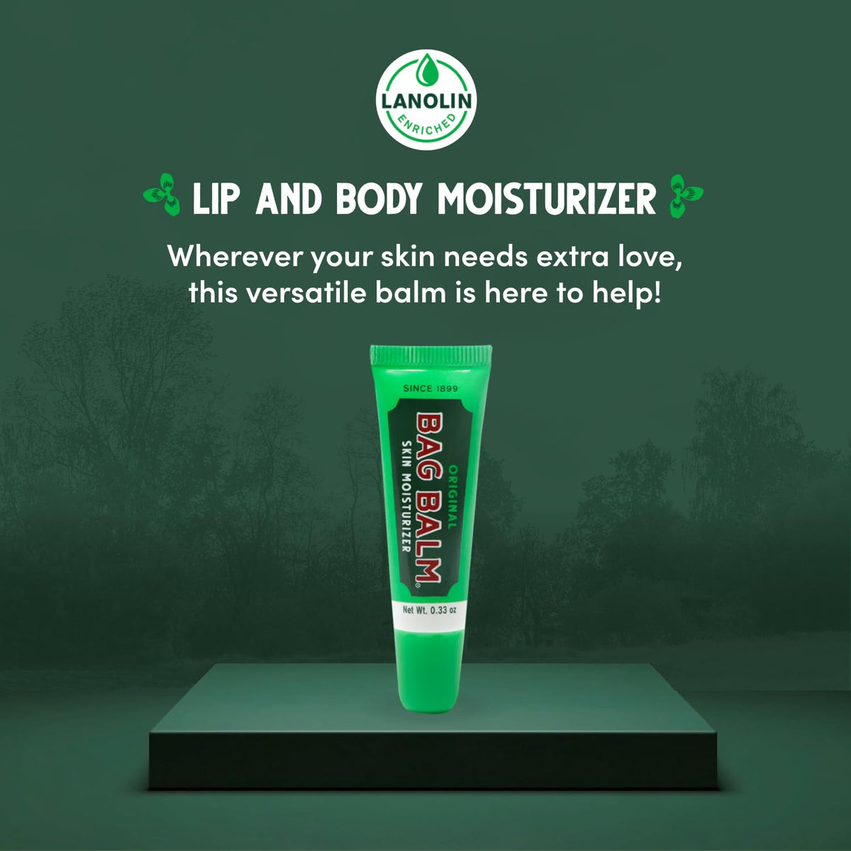 Person applying Bag Balm to lips demonstrating brand soothing chapped lips benefit