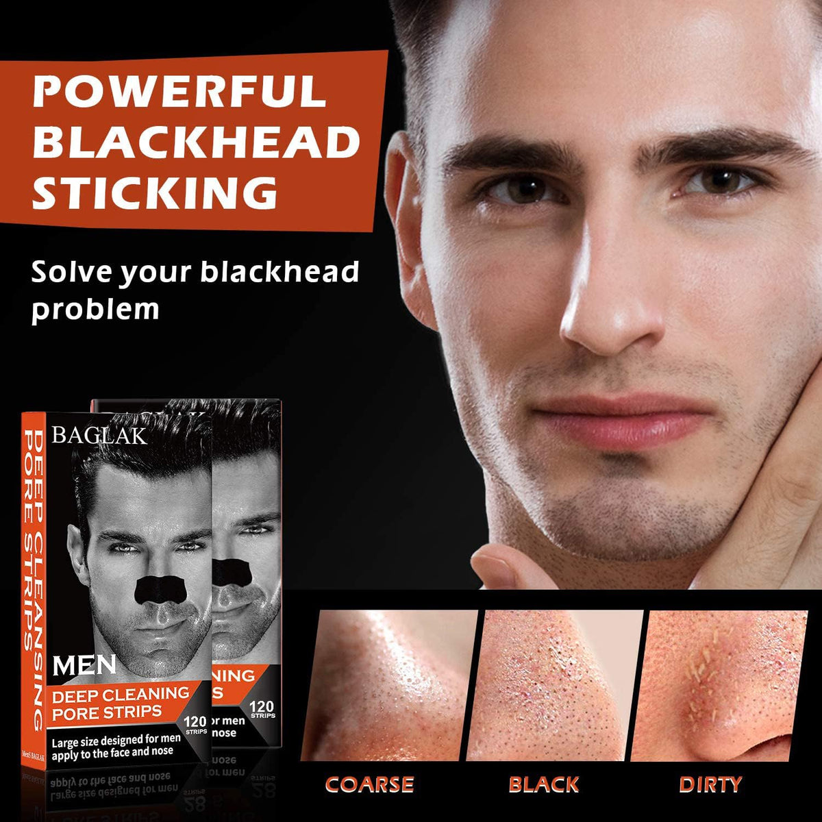 BAGLAK strip applied on nose demonstrating strong adhesion and lift